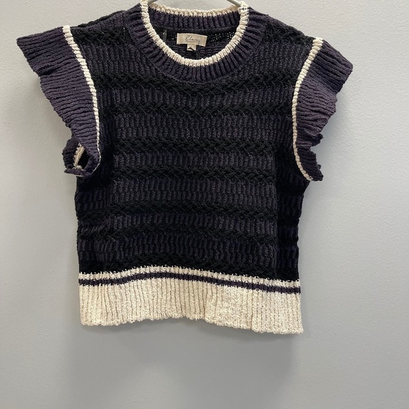 ELAN Black, Blue and Beige Cap Sleeve Sweater Top - Large - NWT - Picture 1 of 5